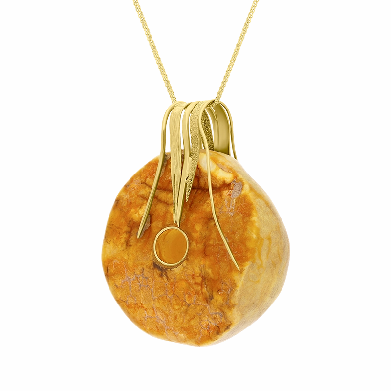 18ct Yellow Gold Amber Donut Shaped Pendant Necklace D