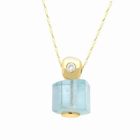18ct Yellow Gold Aquamarine Diamond Unique Necklace