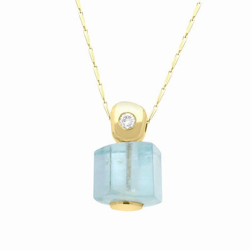 18ct Yellow Gold Aquamarine Diamond Unique Necklace
