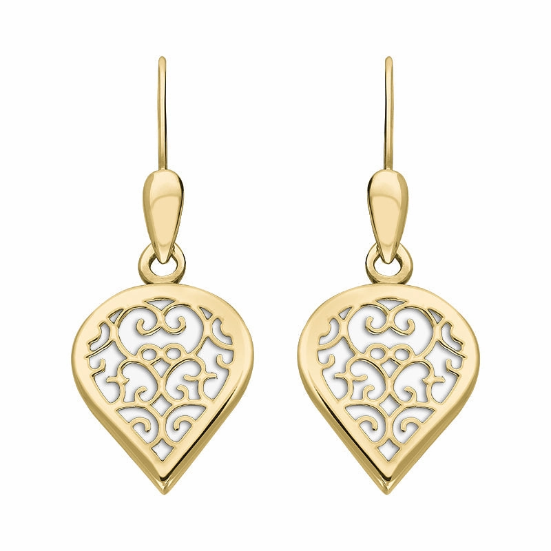 18ct Yellow Gold Bauxite Flore Filigree Heart Drop Earrings