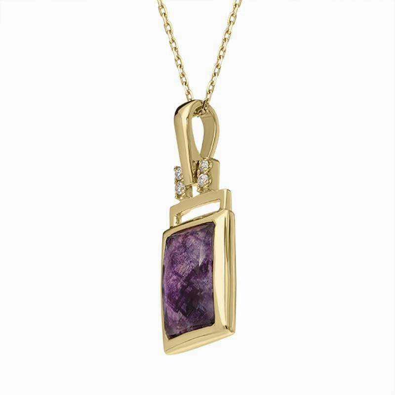 18ct Yellow Gold Blue John 0.04ct Diamond Faceted Oblong Necklace