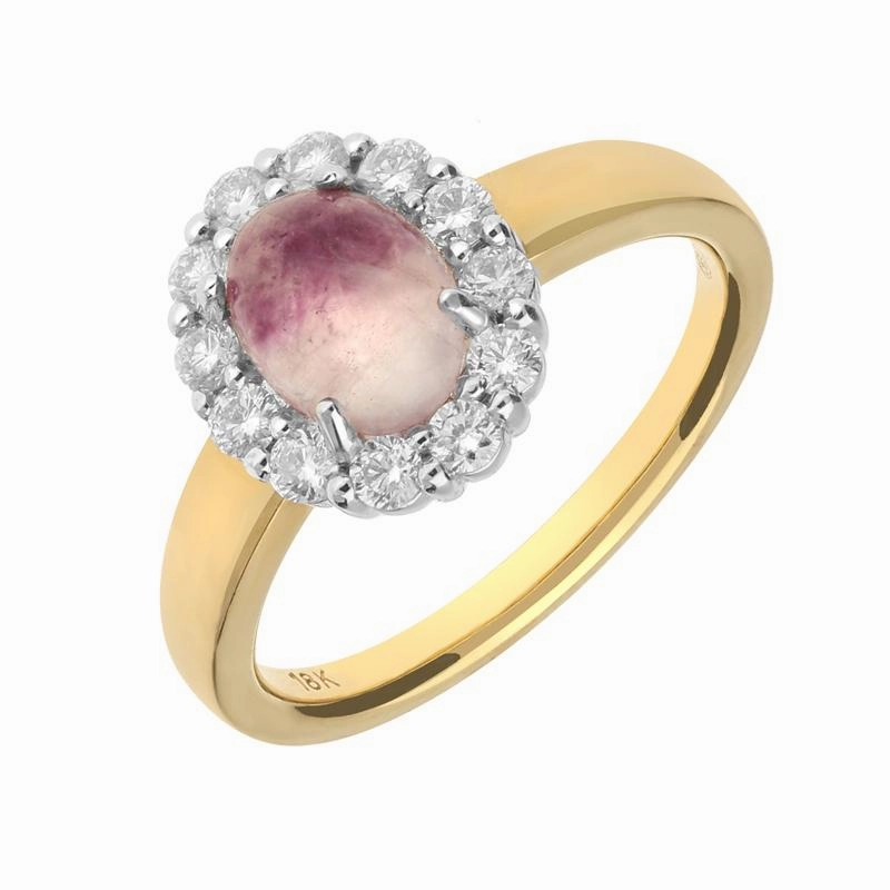 18ct Yellow Gold Blue John 0.41ct Diamond Oval Claw Cluster Ring