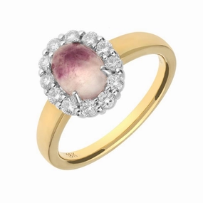 18ct Yellow Gold Blue John 0.41ct Diamond Oval Claw Cluster Ring