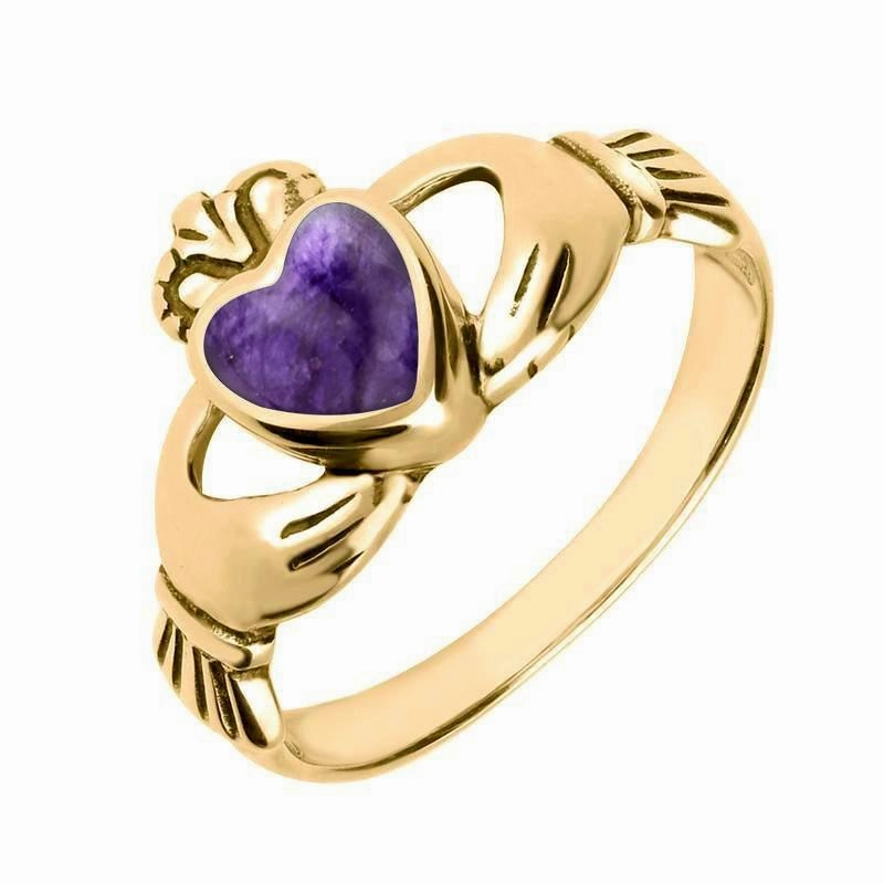 18ct Yellow Gold Blue John Claddagh Set Ring