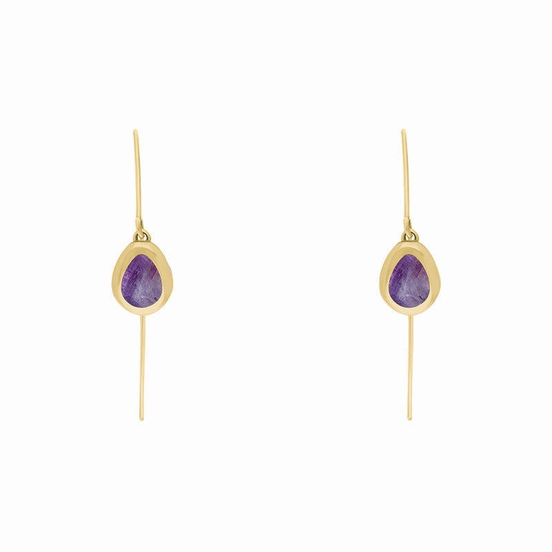 18ct Yellow Gold Blue John Cross Disc Drop Earrings