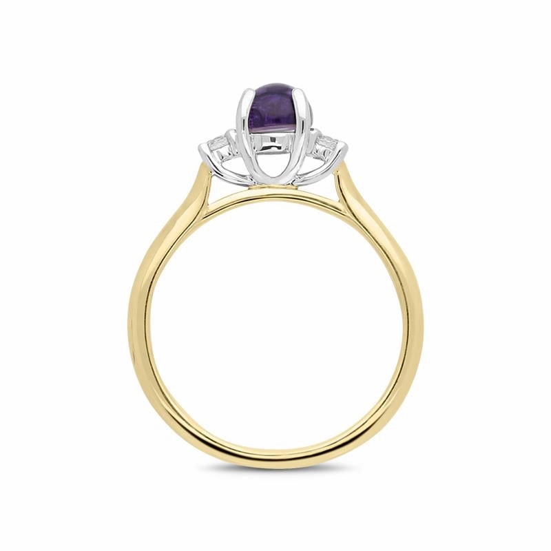 18ct Yellow Gold Blue John Diamond Round Claw Set Ring