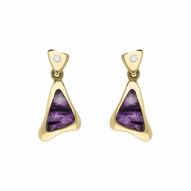 18ct Yellow Gold Blue John Diamond Triangle Drop Earrings D