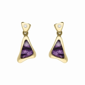 18ct Yellow Gold Blue John Diamond Triangle Drop Earrings D