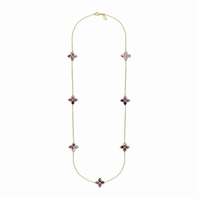 18ct Yellow Gold Blue John eden Long Marquise Flower Necklace