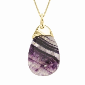 18ct Yellow Gold Blue John Egg Shaped Necklace