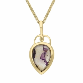 18ct Yellow Gold Blue John Faceted Upside Down Pear Necklace
