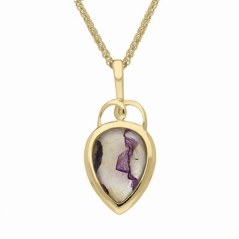 18ct Yellow Gold Blue John Faceted Upside Down Pear Necklace