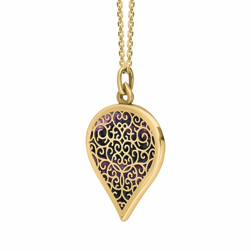 18ct Yellow Gold Blue John Flore Filigree Large Heart Necklace