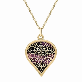 18ct Yellow Gold Blue John Flore Filigree Large Heart Necklace