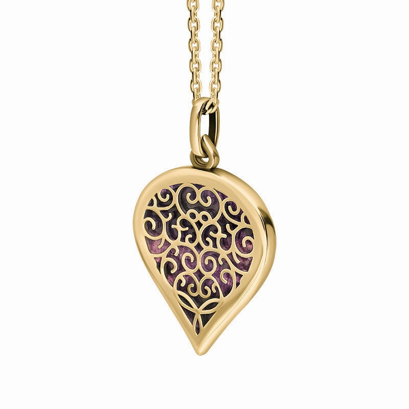18ct Yellow Gold Blue John Flore Filigree Medium Heart Necklace