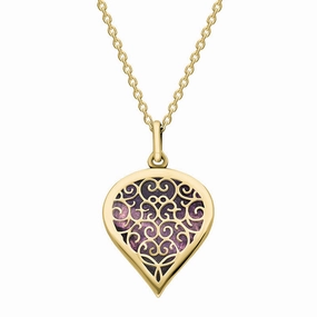 18ct Yellow Gold Blue John Flore Filigree Medium Heart Necklace