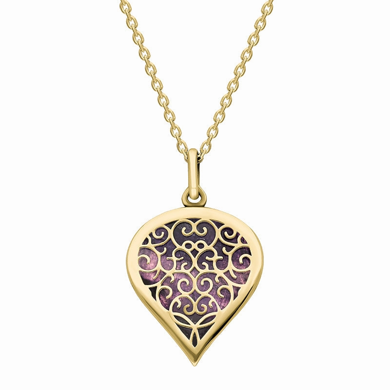 18ct Yellow Gold Blue John Flore Filigree Medium Heart Necklace
