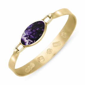 18ct Yellow Gold Blue John Hallmark Wide Oval Bangle