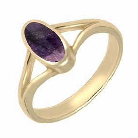 18ct Yellow Gold Blue John Heritage Oval Split Shoulder Ring