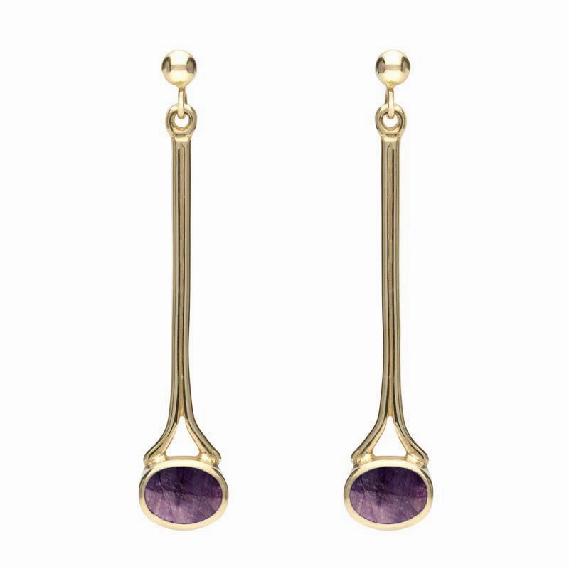 18ct Yellow Gold Blue John Long Drop Earrings