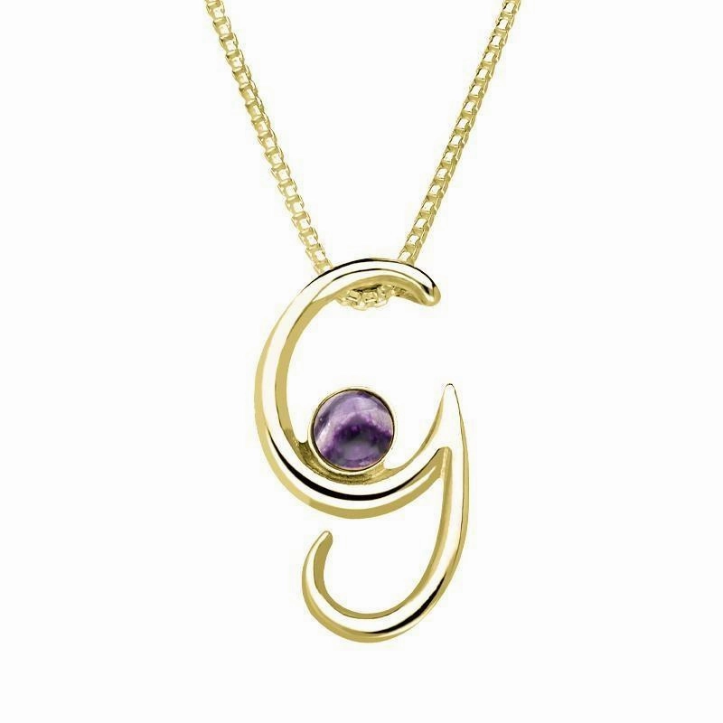 18ct Yellow Gold Blue John Love Letters Initial G Necklace
