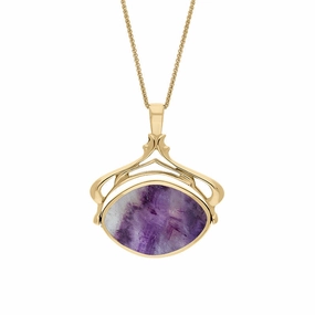 18ct Yellow Gold Blue John Mother Of Pearl Marquise Swivel Fob Necklace