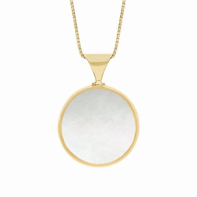 18ct Yellow Gold Blue John Mother of Pearl Queens Jubilee Hallmark Double Sided Round Necklace D