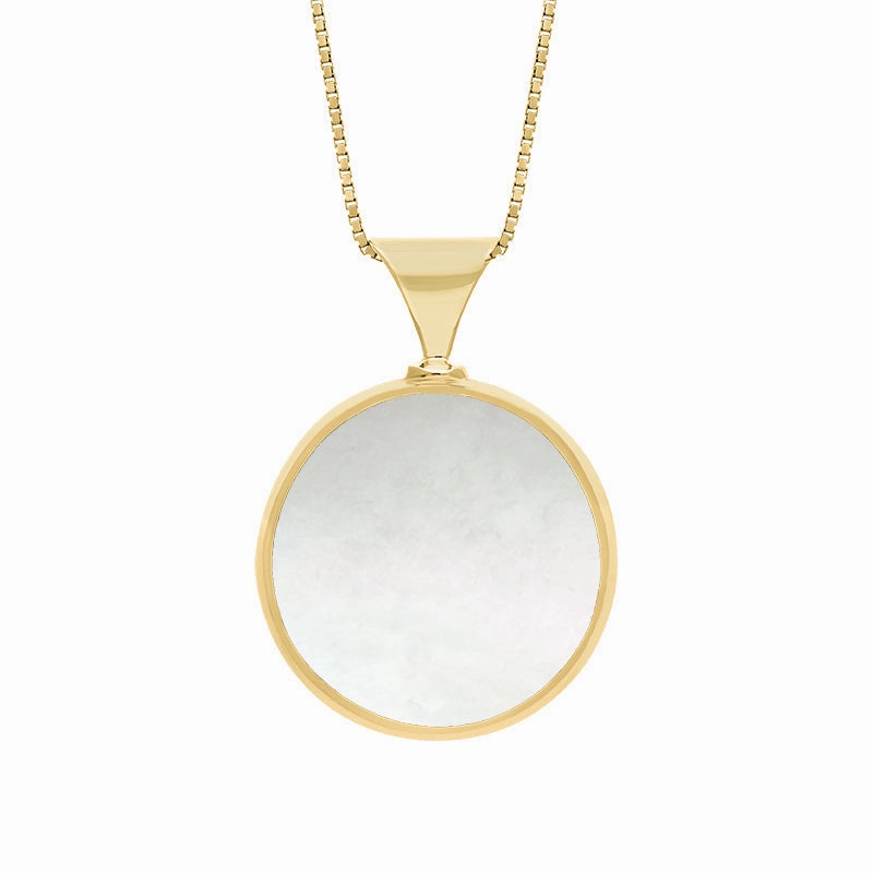 18ct Yellow Gold Blue John Mother of Pearl Queens Jubilee Hallmark Double Sided Round Necklace D