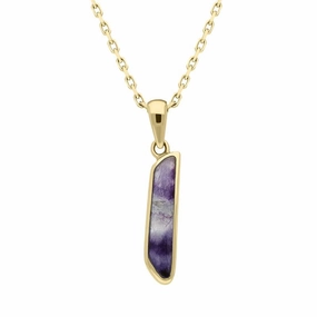 18ct Yellow Gold Blue John Oblong Slim Unique Necklace D