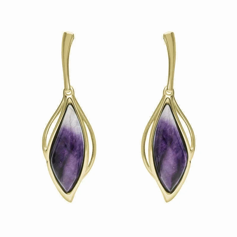 18ct Yellow Gold Blue John Open Marquise Drop Earrings