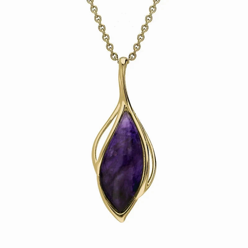 18ct Yellow Gold Blue John Open Marquise Shaped Necklace