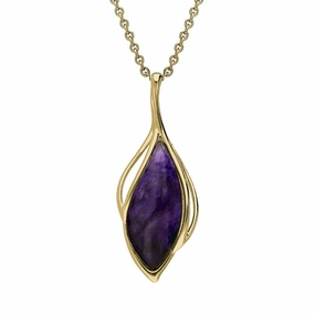 18ct Yellow Gold Blue John Open Marquise Shaped Necklace