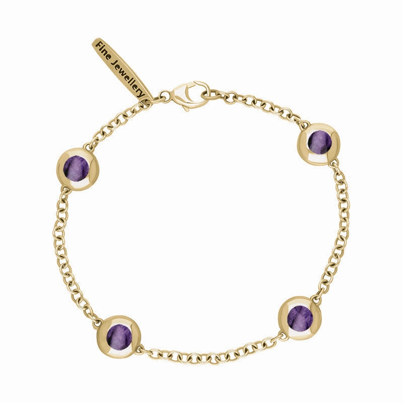 18ct Yellow Gold Blue John Oval Heart Detail Four Stone Bracelet