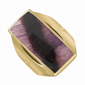 18ct Yellow Gold Blue John Queen's Jubilee Hallmark Medium Oblong Ring D