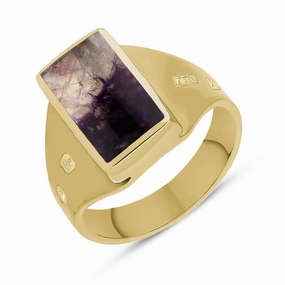 18ct Yellow Gold Blue John Queen's Jubilee Hallmark Small Oblong Ring D