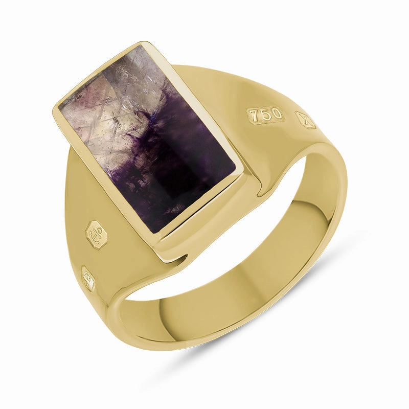 18ct Yellow Gold Blue John Queen's Jubilee Hallmark Small Oblong Ring D