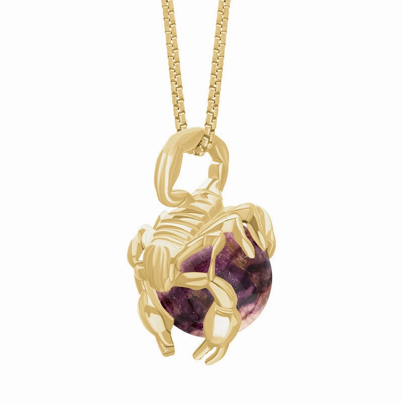 18ct Yellow Gold Blue John Zodiac Scorpio 9mm Bead Pendant