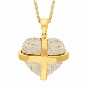 18ct Yellow Gold Coquina Medium Cross Heart Necklace