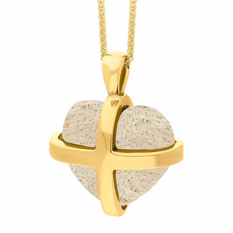 18ct Yellow Gold Coquina Medium Cross Heart Necklace