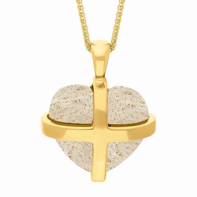 18ct Yellow Gold Coquina Medium Cross Heart Necklace