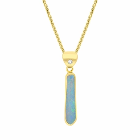 18ct Yellow Gold Diamond 0.03ct Opal Oblong Necklace