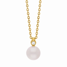 18ct Yellow Gold Diamond Akoya Pearl Necklace