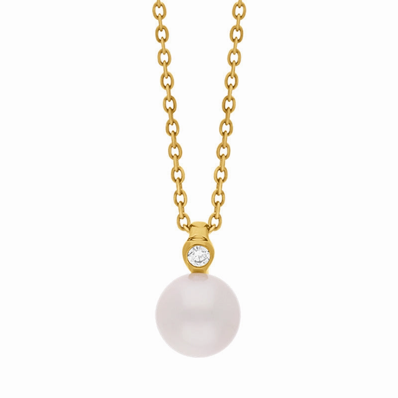 18ct Yellow Gold Diamond Akoya Pearl Necklace