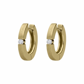 18ct Yellow Gold Diamond Brilliant Cut Satin Hoop Earrings