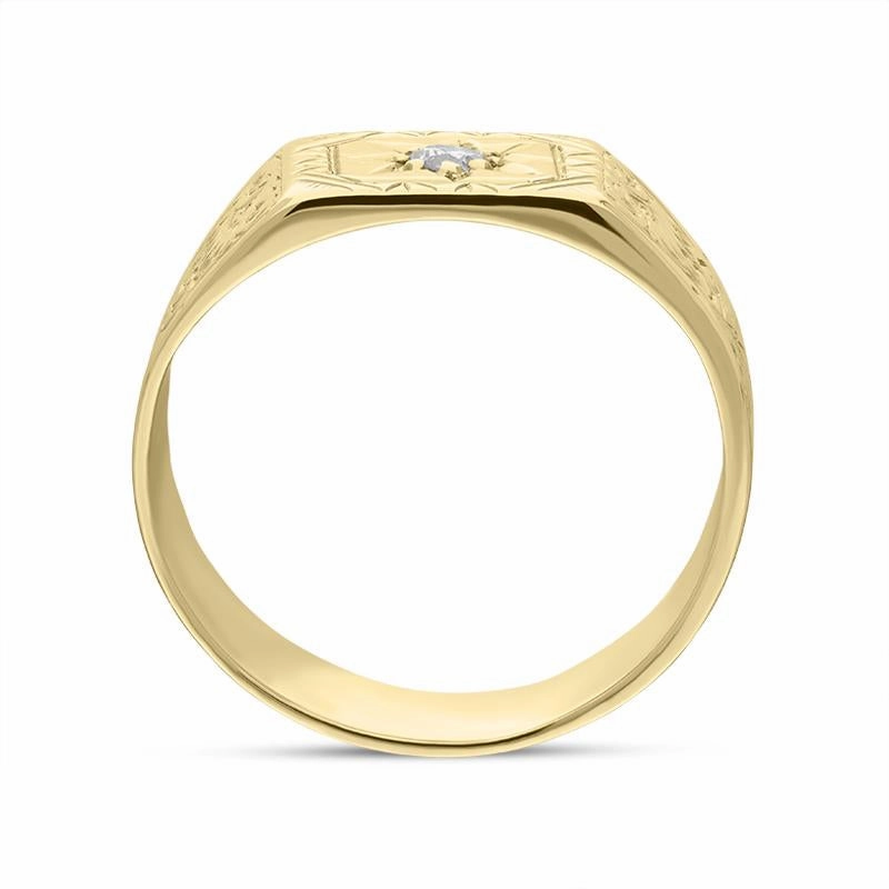 18ct Yellow Gold Diamond Carved Square Signet Ring