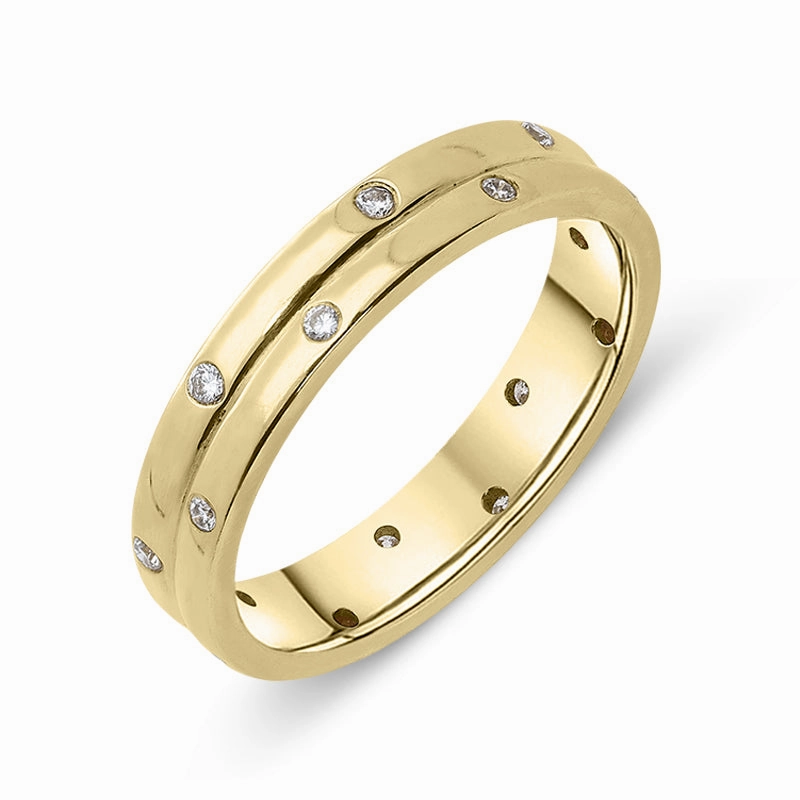 18ct Yellow Gold Diamond Double Row Wedding Ring