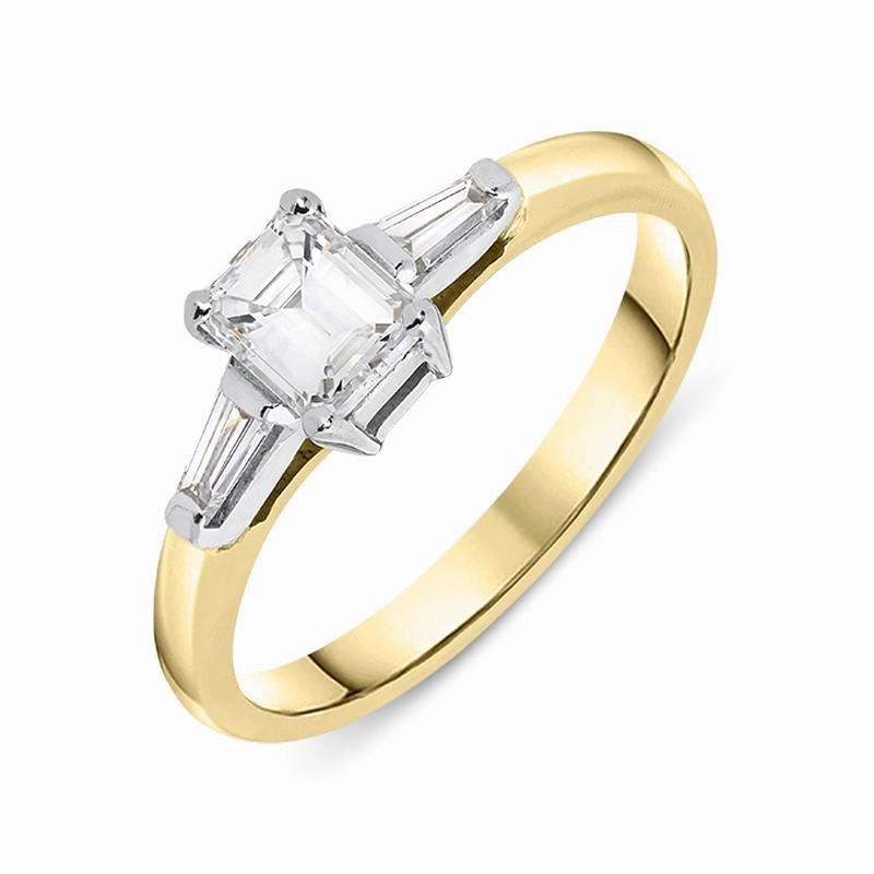 18ct Yellow Gold Diamond Emerald Cut Trilogy Ring