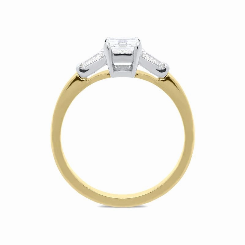 18ct Yellow Gold Diamond Emerald Cut Trilogy Ring