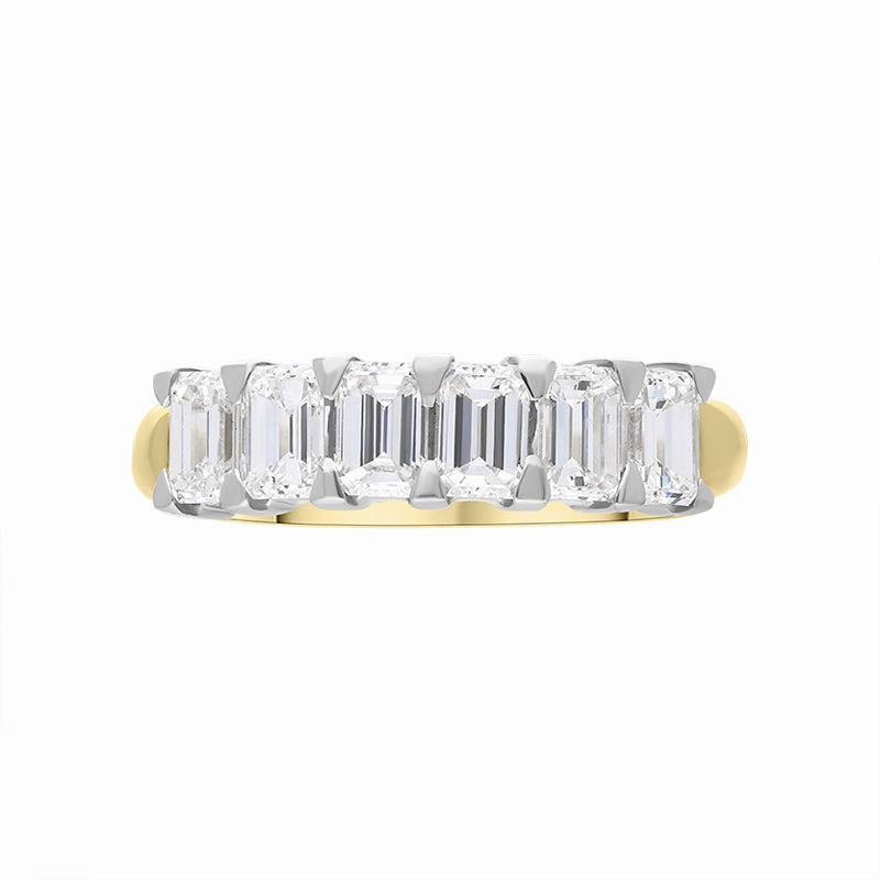 18ct Yellow Gold Diamond Emerald Cut Wedding Half Eternity Ring D