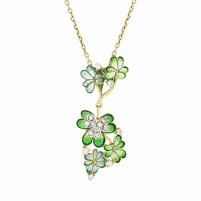 18ct Yellow Gold Diamond Enamel Flower Necklace